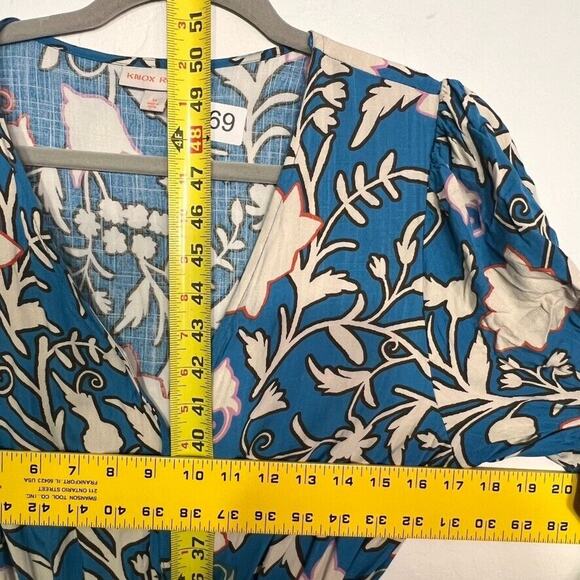 Knox Rose Maxi Dress Womens Medium Blue Short Sleeve Wrap Floral Tiered Tassel - Picture 8 of 14